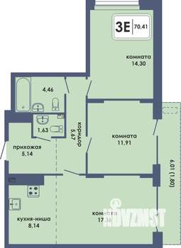 3-к квартира, вторичка, 70м2, 10/10 этаж
