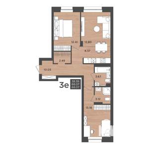 3-к квартира, строящийся дом, 66м2, 2/24 этаж