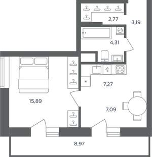 1-к квартира, вторичка, 43м2, 7/10 этаж