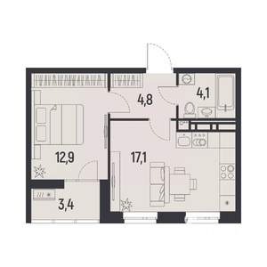 1-к квартира, вторичка, 41м2, 10/12 этаж