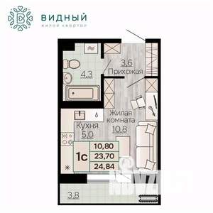 1-к квартира, вторичка, 25м2, 8/8 этаж