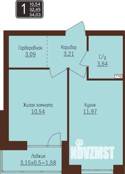 1-к квартира, строящийся дом, 34м2, 4/8 этаж