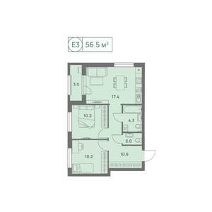 3-к квартира, строящийся дом, 57м2, 6/25 этаж