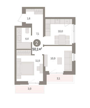 2-к квартира, вторичка, 50м2, 3/11 этаж