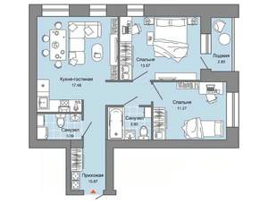 2-к квартира, вторичка, 61м2, 3/8 этаж