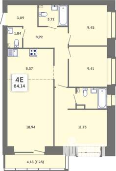 4-к квартира, вторичка, 84м2, 2/7 этаж