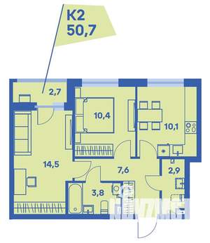 2-к квартира, вторичка, 51м2, 1/8 этаж