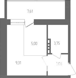 1-к квартира, строящийся дом, 25м2, 3/4 этаж