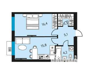 1-к квартира, вторичка, 45м2, 23/30 этаж