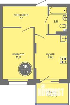 1-к квартира, вторичка, 35м2, 3/26 этаж