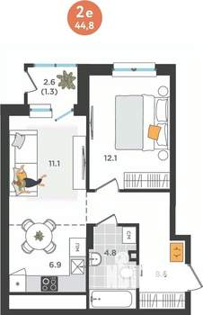 2-к квартира, вторичка, 45м2, 9/25 этаж