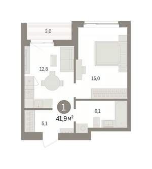 1-к квартира, вторичка, 42м2, 6/16 этаж