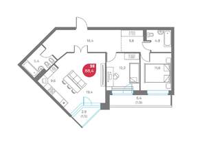 3-к квартира, вторичка, 88м2, 8/9 этаж