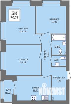 3-к квартира, вторичка, 71м2, 2/7 этаж