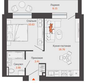 1-к квартира, вторичка, 41м2, 7/15 этаж