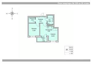 2-к квартира, вторичка, 46м2, 20/24 этаж