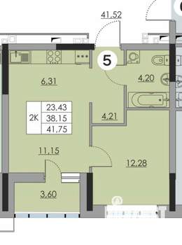 2-к квартира, вторичка, 39м2, 12/24 этаж