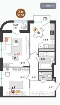 2-к квартира, вторичка, 59м2, 3/10 этаж
