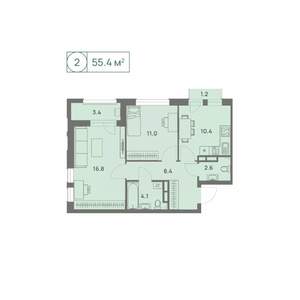 2-к квартира, вторичка, 55м2, 4/25 этаж