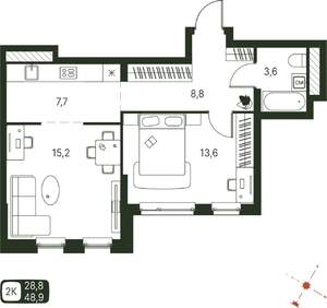 Студия квартира, строящийся дом, 49м2, 13/20 этаж
