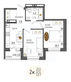 2-к квартира, строящийся дом, 43м2, 24/25 этаж