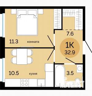 1-к квартира, вторичка, 33м2, 9/17 этаж