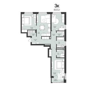 3-к квартира, строящийся дом, 90м2, 7/16 этаж