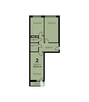 2-к квартира, строящийся дом, 55м2, 4/7 этаж