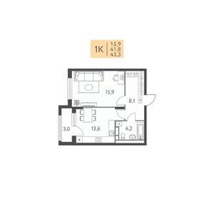 1-к квартира, вторичка, 43м2, 5/22 этаж