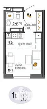 Студия квартира, строящийся дом, 22м2, 23/25 этаж