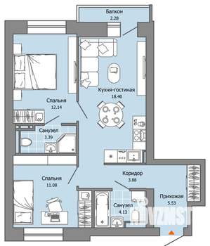2-к квартира, вторичка, 59м2, 5/8 этаж