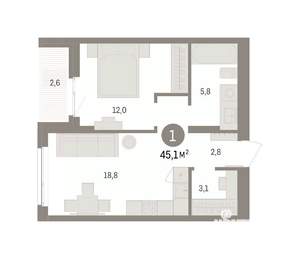 1-к квартира, вторичка, 45м2, 3/10 этаж