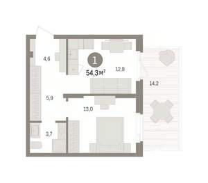 1-к квартира, вторичка, 54м2, 1/16 этаж