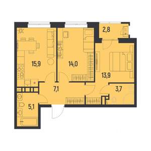 2-к квартира, вторичка, 61м2, 2/12 этаж