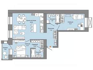 2-к квартира, вторичка, 70м2, 3/12 этаж