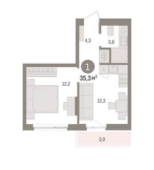 1-к квартира, вторичка, 35м2, 3/11 этаж