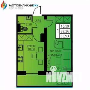 1-к квартира, вторичка, 34м2, 9/12 этаж