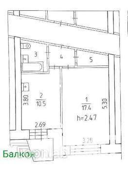 1-к квартира, вторичка, 37м2, 5/5 этаж