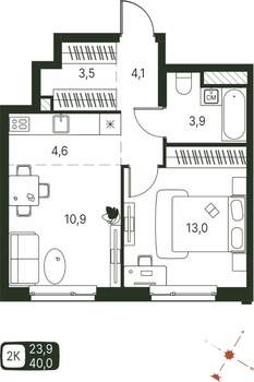 Студия квартира, строящийся дом, 40м2, 2/20 этаж