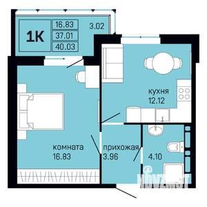 1-к квартира, вторичка, 40м2, 10/16 этаж