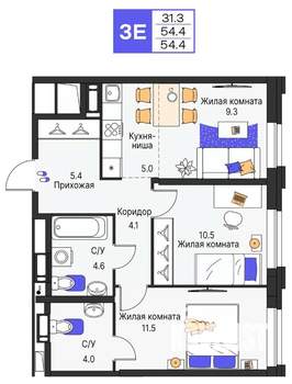 3-к квартира, вторичка, 54м2, 16/25 этаж