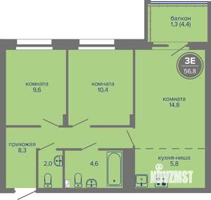 3-к квартира, вторичка, 57м2, 15/26 этаж
