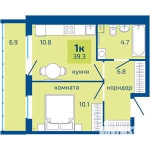 1-к квартира, вторичка, 39м2, 1/10 этаж