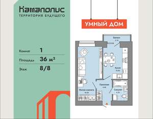 1-к квартира, вторичка, 36м2, 8/8 этаж