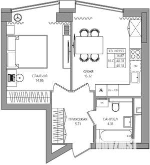 1-к квартира, строящийся дом, 40м2, 12/28 этаж