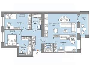 3-к квартира, вторичка, 86м2, 4/8 этаж