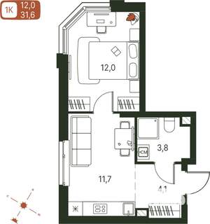 1-к квартира, строящийся дом, 32м2, 2/20 этаж
