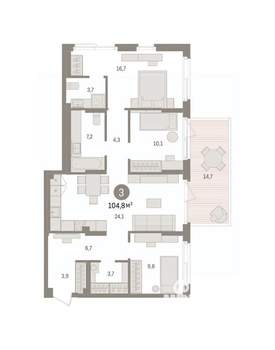 3-к квартира, вторичка, 105м2, 1/16 этаж