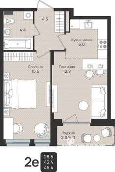 2-к квартира, вторичка, 45м2, 2/6 этаж