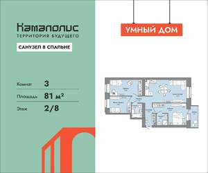 3-к квартира, вторичка, 81м2, 2/8 этаж